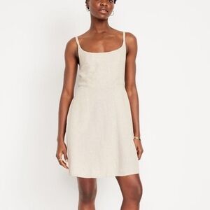 NWT Old Navy Fit & Flare Linen Blended Mini Dress, Tan, M